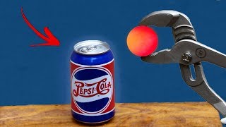 Experiment glowing 1000 degree metal ball vs pepsi