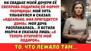 На свадьбе СВЕКРОВЬ подарила моей дочери форму УБОРЩИЦЫ. Зять поддержал: «То, что надо». ТОГДА Я…