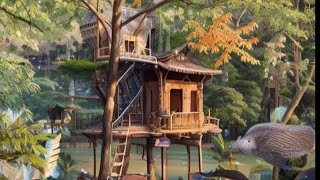 [Full 60 days] build a tree house to avoid wild animals using soil, bamboo, wood  harvest fish