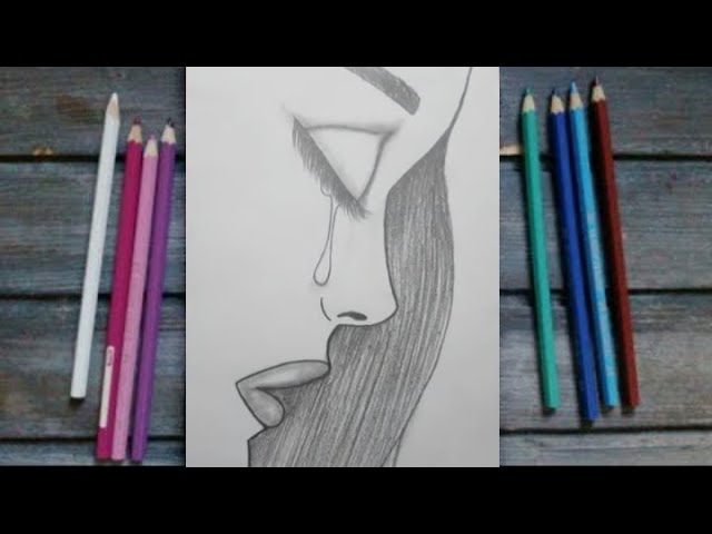 رسم سهل  رسم فتاة حزينة تبكي  كيفية رسم وجه فتاة حزينة  تعليم 