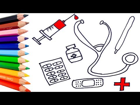 how-to-draw-doctor's-medical-set-for-kids-|-coloring-pages-medicines-|-art-with-colored-markers