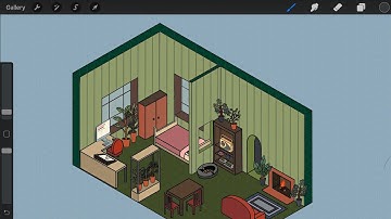 Timelapse - How I create my green studio/room isometric animation loop on Procreate