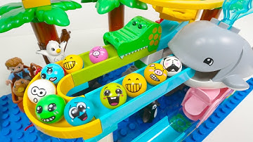 Satisfying Marble Run ASMR ☆ Building Blocks Whale and Spiral funnel course