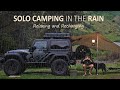 Solo camping in the rain  car camping jeep wrangler overland  tarp shelter relaxing  soc ep 10