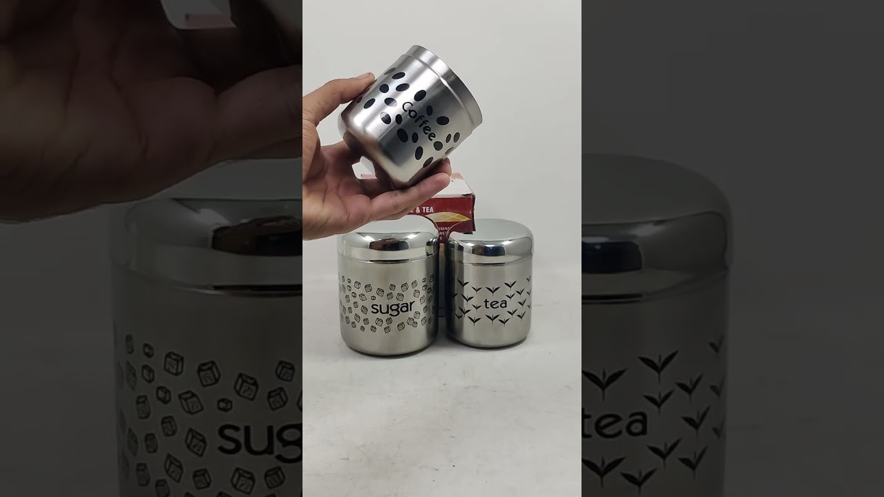 Stainless Steel Premium Printed Tea Coffee Sugar Canister | Set of 3 | Matte Finish | 