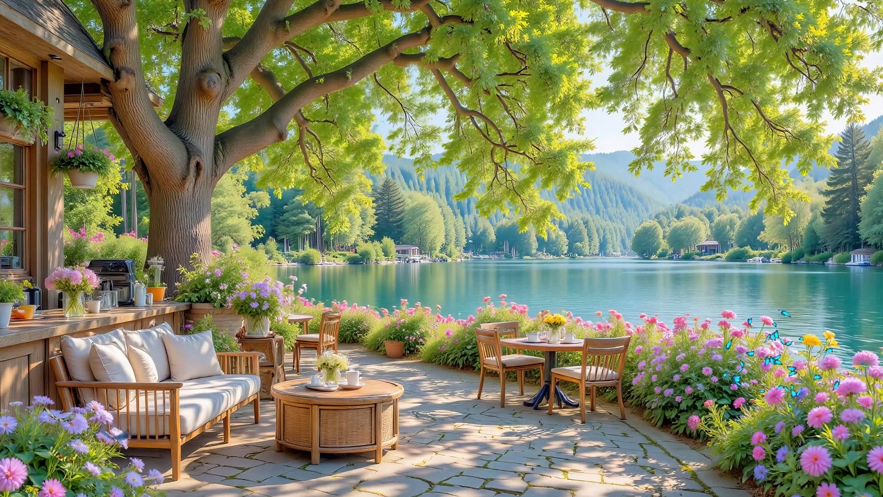 Warm Spring Ambience by the Lake for Relaxation & Mindfulness 🌸 Calm Relaxing Piano Background