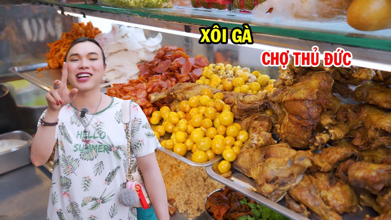 Ty Thy đi chợ Thủ Đức ăn xôi gà nổi tiếng 50 năm - Ty Thy Vlog Gỏi đu đủ
