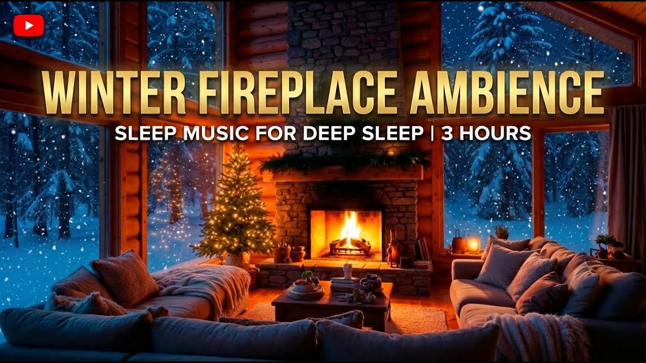 Winter Fireplace Ambience | Sleep Music For Deep Sleep | 3 Hours of Deep Sleep Ambience | 4K ASMR