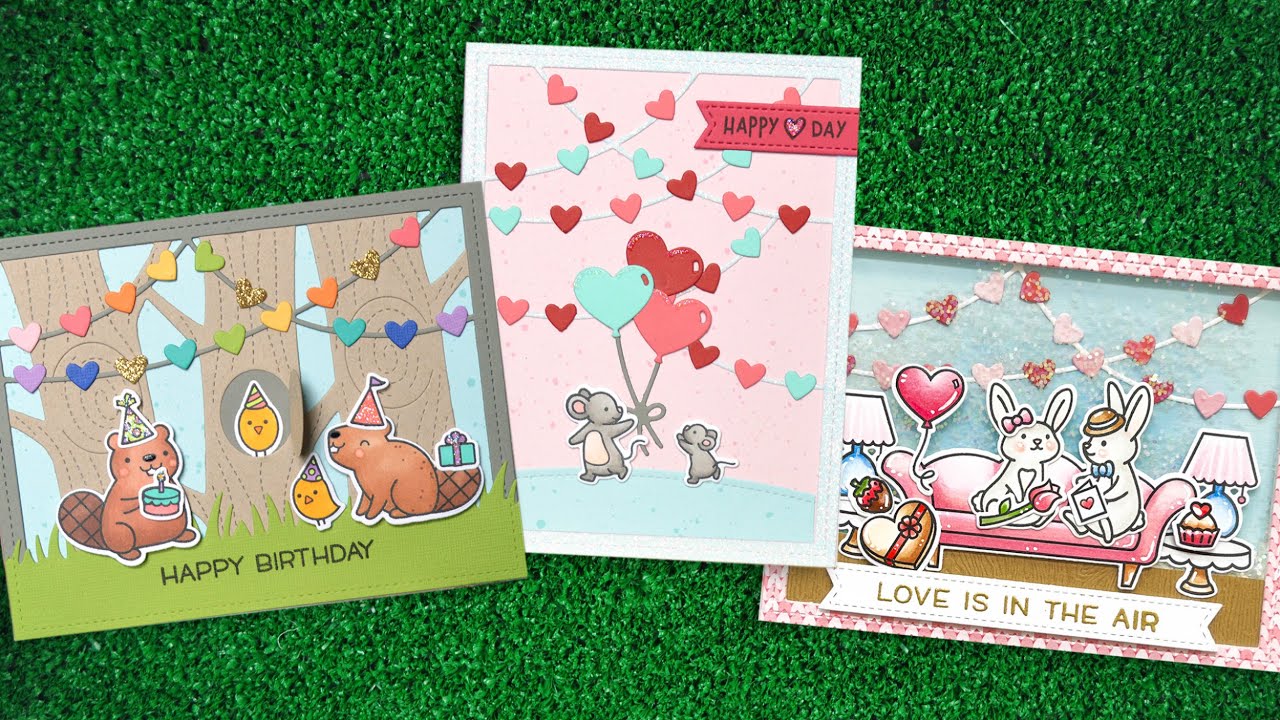 Intro to Heart Garland Backdrop + 3 cards from start to finish