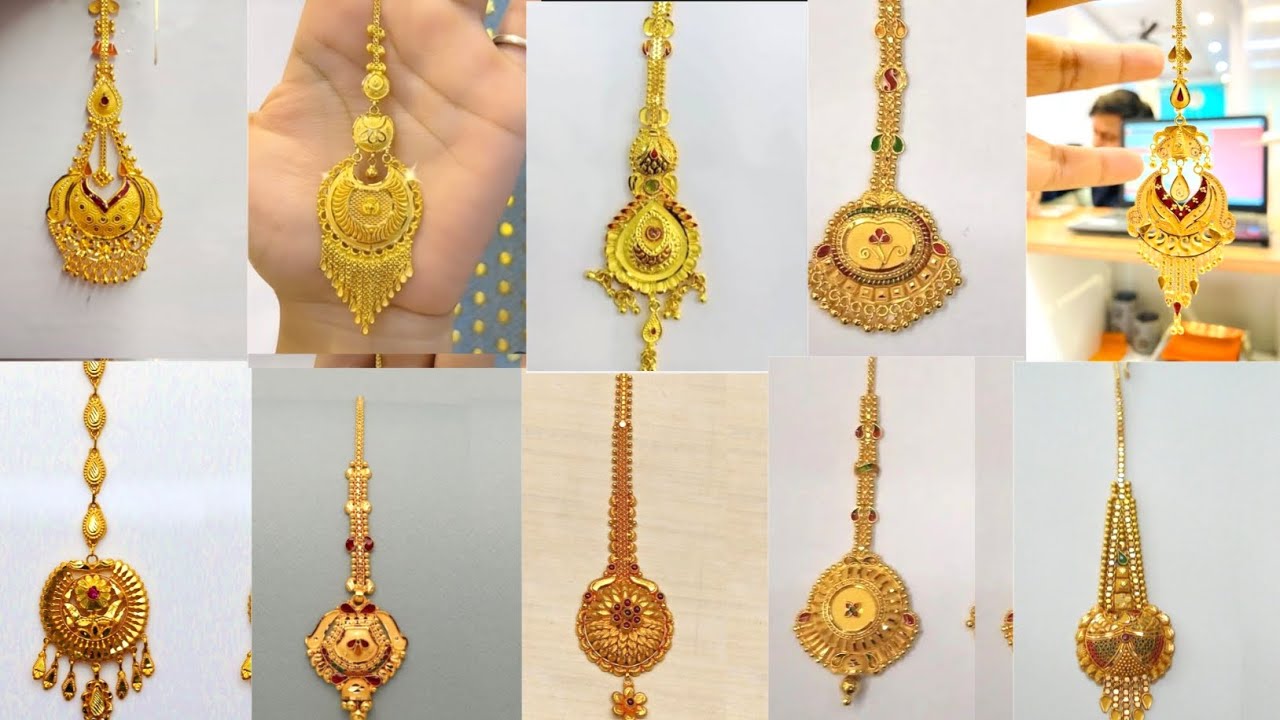 Bridal gold maang tikka Designs with weight & price | lightweight gold mangtikka collection