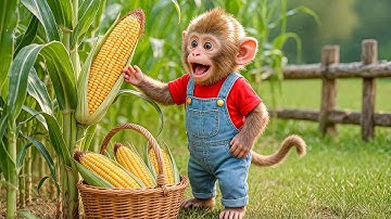 Monkey Nana drives a tractor to harvest corn and makes delicious popcorn - NANA MONKEY LIFE