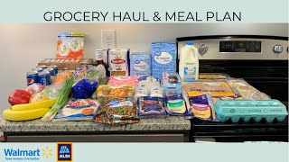 GROCERY HAUL \& MEAL PLAN | BUDGET FRIENDLY | WALMART GROCERY PICKUP | ALDI | FAMILY OF TWO