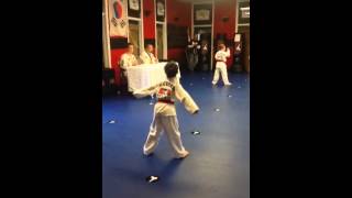 Caleb's color belt testing for yellow belt. 10/11/14