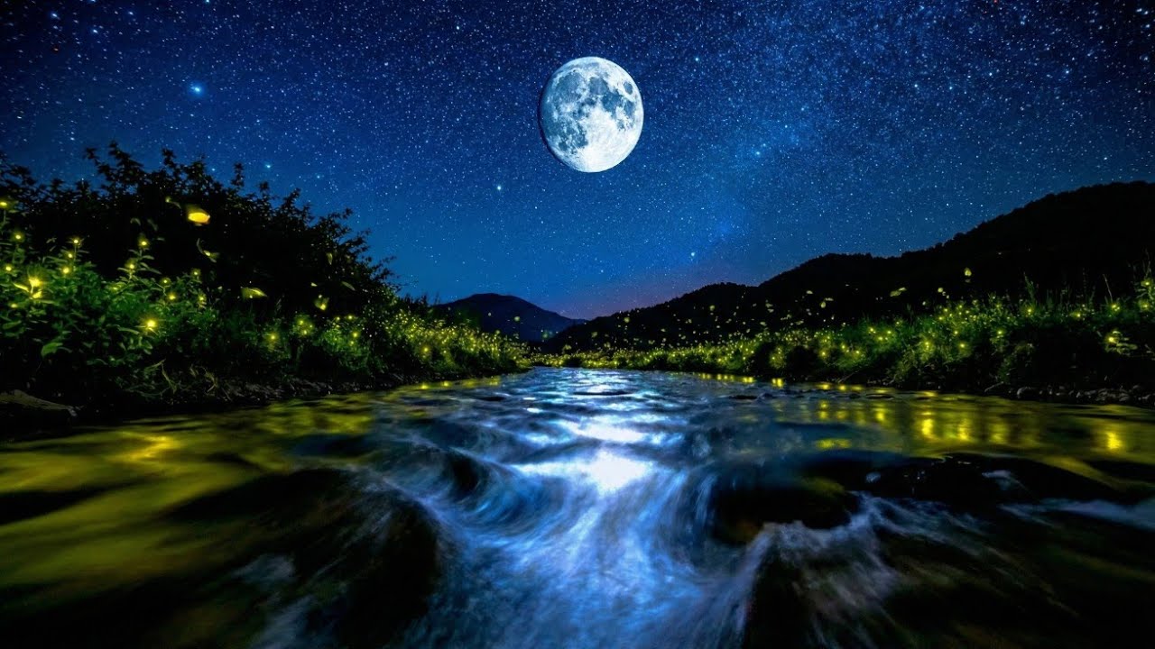 Magical Moonlit River & Fireflies 🌕 Deep Sleep Music & Soft Piano (10 Minutes)