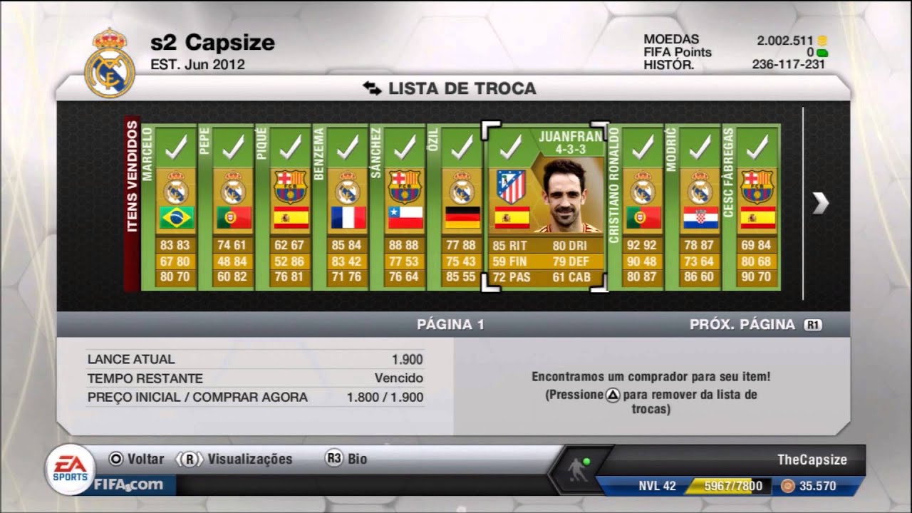 Fifa 13 Brasil - Ultimate Team - CR7 Vendido lucro de + de 140k - info sobre trade