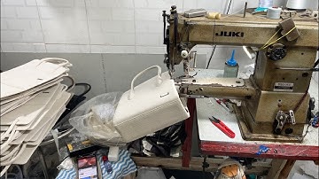 nghề may kết hợp đang phát trực tiếp! may nẹp khóa kéo miệng túi xách dạng hộp màu trắng