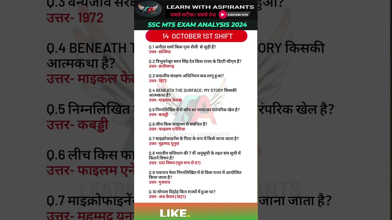 SSC MTS Exam Analysis 2024| SSC MTS Question Paper 2024 | 14 Oct 1st Shift | SSC MTS Paper Solution