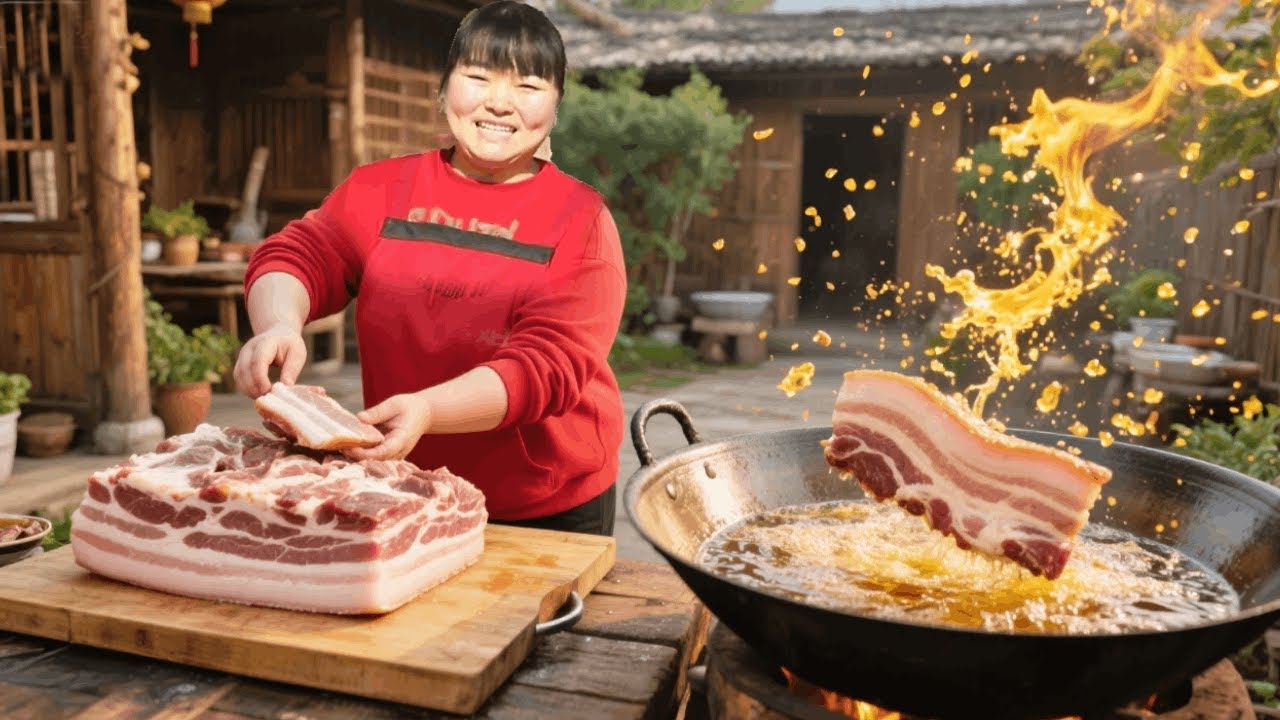 【陕北霞姐】吃一年的秘方！霞姐古法腌猪肉：盐腌后炸，随取随吃，久存不坏。