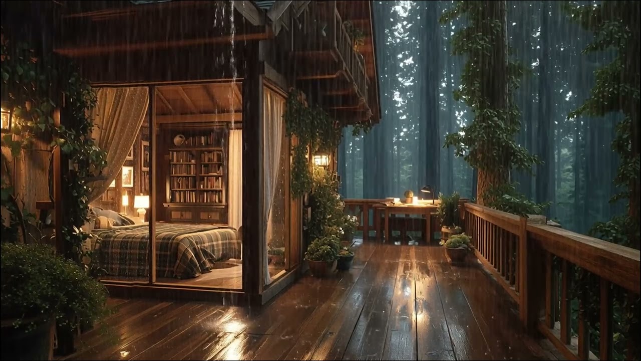 Peaceful Rainfall in a Warm Cabin | Deep Sleep & Relaxation Sounds 🌲🔥