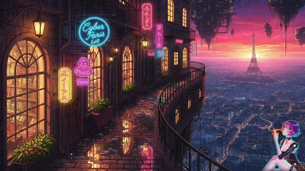 Paris Rain Sleep 🌆 Lofi Beats to Focus, Work, Relax | by Cyber Paris Lofi