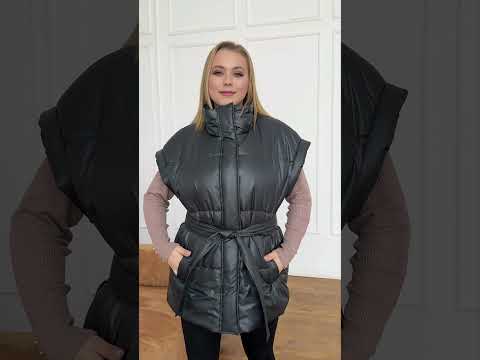 Дута жилетка жіноча весна з поясом В-1176 маренго, розмір XXL(56-58), видео 1