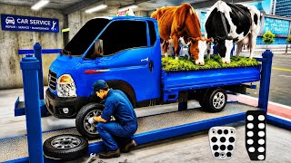 3D Driving Class USA 🇺🇸 | Blue Mini Truck Carrying Cows to Service Garage!Realistic Driving Gameplay screenshot 4