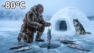 Extreme Cold Survival Ice Fishing Next To An Igloo At -80C
