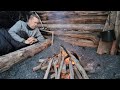 Bushcraft shelter camping under northern lights best campfire meal ever