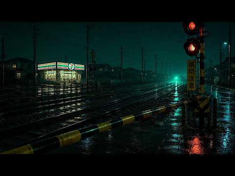 Foggy Tokyo Lofi 🌧️ Rainy Railroad Crossing for Deep Sleep & Insomnia Relief | 3 Hours | 4k