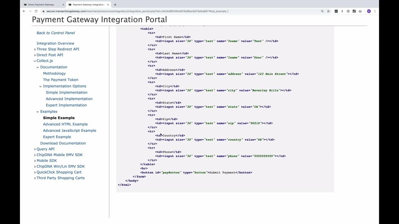 Payment Gateway Integration API Integrate Payments Code Documentation ...