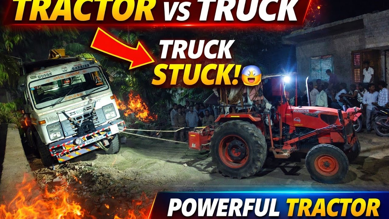 मध्यरात्री Jcb Excavator Loaded Tata ट्रक अडकला 😱2 ट्रॅक्टरांनी केली कमाल!🚜Pulled Tractors inVillage