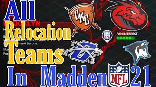 Every Relocation Team in Madden 21 Franchise Mode with Logos and Uniforms