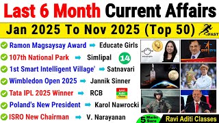 Last 6 Months Current Affairs 2025 | Set 14 | Most Important Top 50 | January to Nov Current Affairs