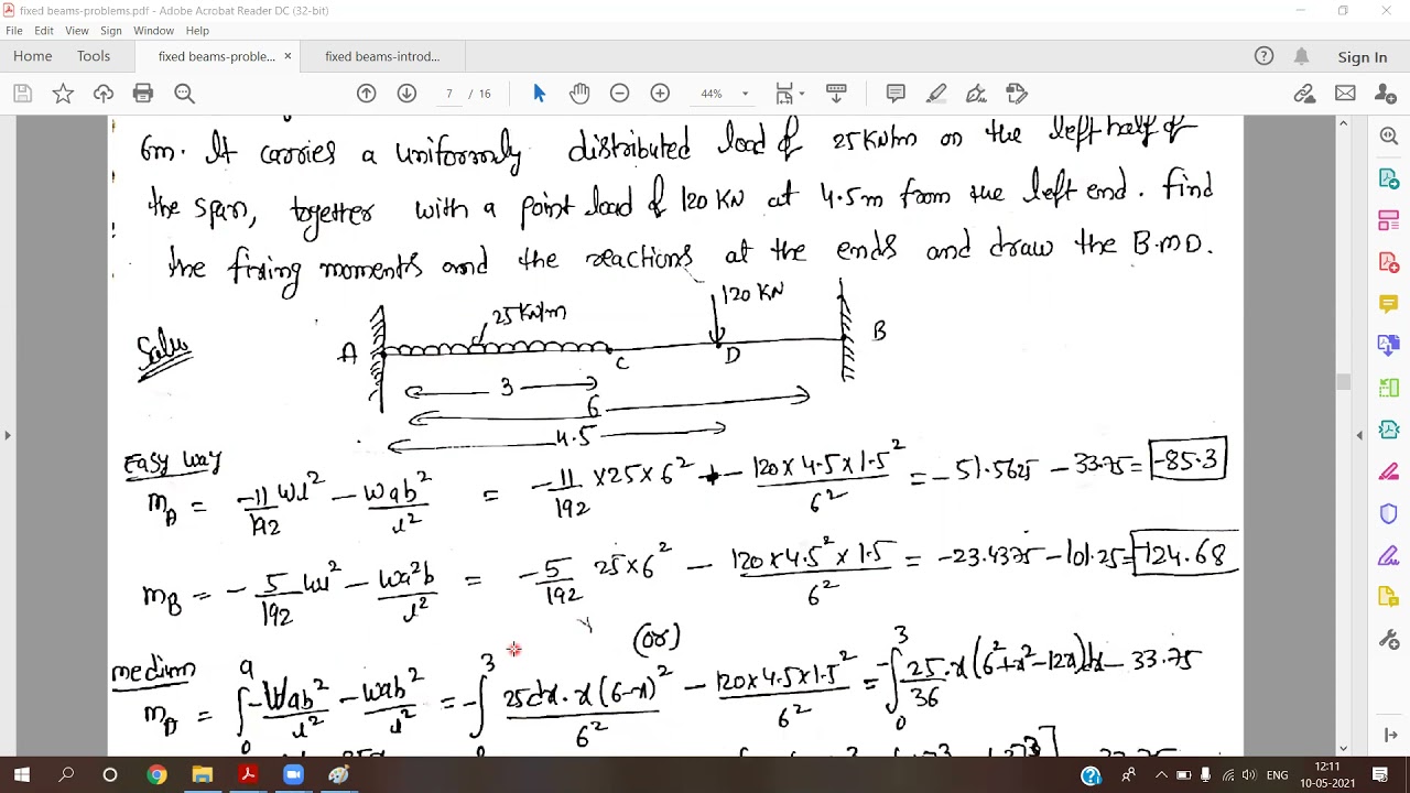 Fixed Beams - Combination of loads(UDL & Point load)
