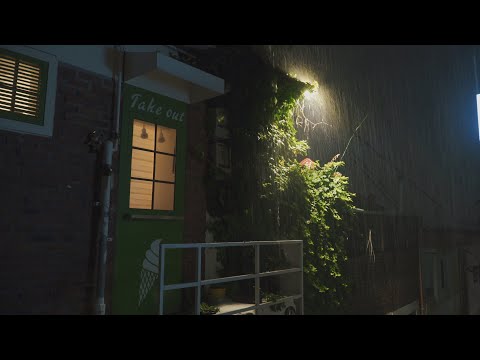 [Rain Sounds] 깊은밤, 나뭇잎 사이로 비치는 가로등과 비오는 소리