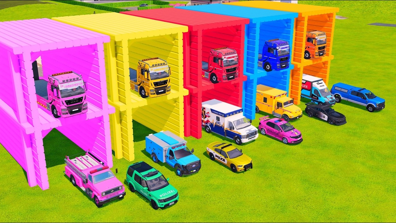 TRANSPORT! POLICE CARS and AMBULANCE EMERGENCY VEHICLES WITH MERCEDES POLICE TRUCKS! FS22 #01