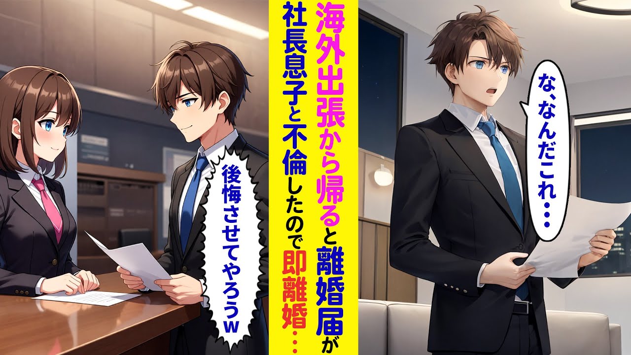 【漫画】海外出張から戻ると職場で出会った嫁が社長息子と浮気「彼は次期社長でお金持ちなの♡離婚してw」速攻で離婚届を出したら…【ラブコメ】