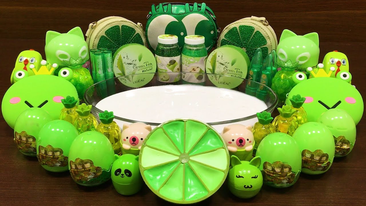 GREEN Slime | Mixing Random Things into GLOSSY Slime | Satisfying Slime Videos 