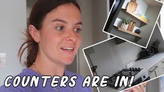 KITCHEN RENOVATION PART 4 - we have countertops, installing shelves and cook with me!