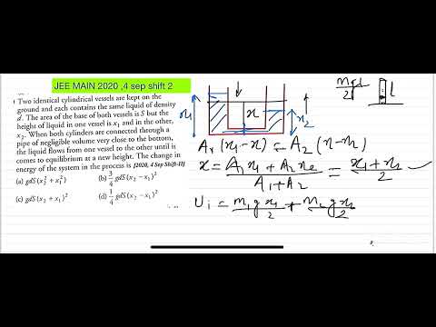 Two identical cylindrical vessels are kept on the ground and each contain the same liquid of density . The area of the base of both vessels is S- Mechanics IIT-JEE Question 14 Q. Two identical cylindrical vessels are kept on the ground and each contain the same liquid of