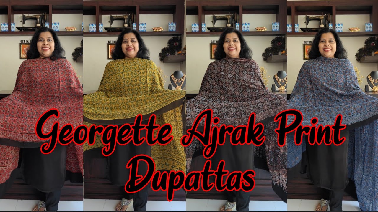 Georgette Ajrak Print Dupattas ❤️ Unjurus Lifestyle ❤️ Unstitched Churidar Materials 