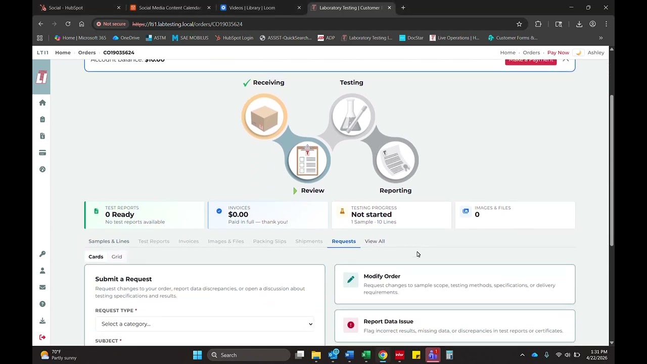 How to Submit an Order Request | LTI Customer Portal