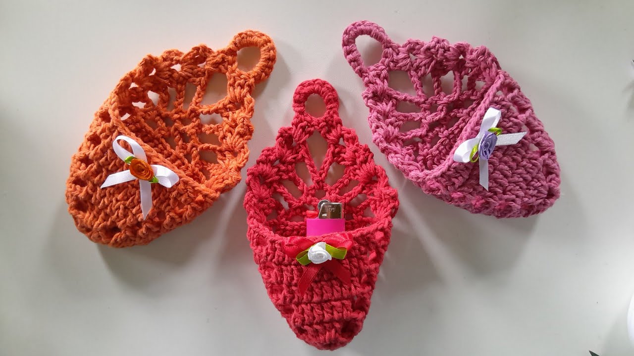 PORTA ISQUEIRO DE CROCHÊ COM BARBANTES/PASSO A PASSO