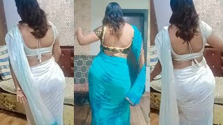 Plus Size Saree Look With White Satin Saree Glamorous Look Back Pose Saree D Style