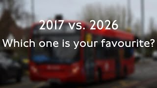 Croydon: LBS bus routes in 2017 vs. 2026. | Croydon: London Bus Simulator