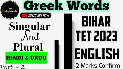 Singular and Plural BIHAR TET 🤔 | Part - 2 | BIHAR TET 2023 English Hindi | Greek Words