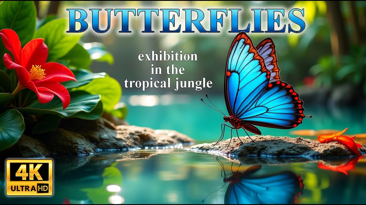 Exotic butterflies - Living Gemstones in exhibition in the tropical jungle 4K