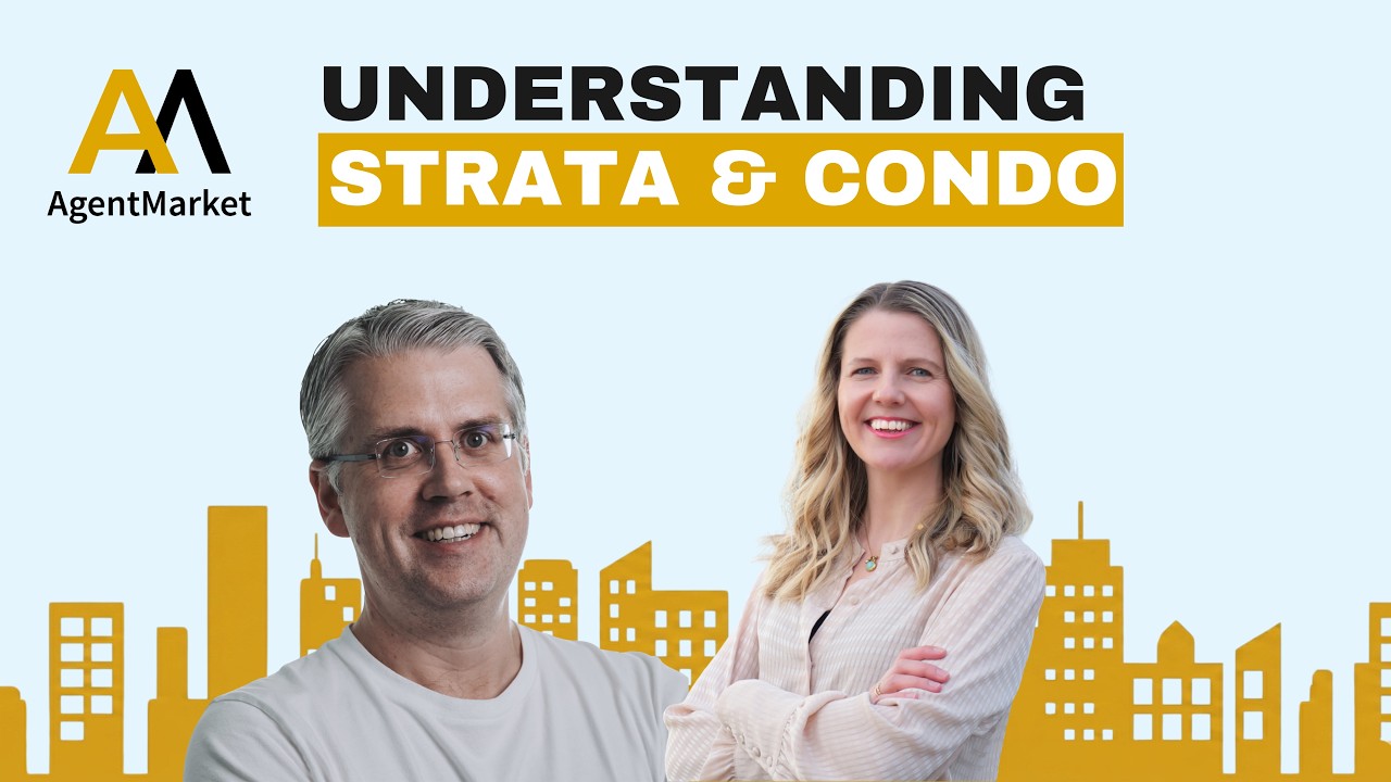 YouTube video thumbnail for AgentMarket's Agent Masterclass session titled "Understanding Strata & Condo," featuring host Kimberley Knook and guest Thomas Beattie, CEO of OctoAI and creator of Eli Report.