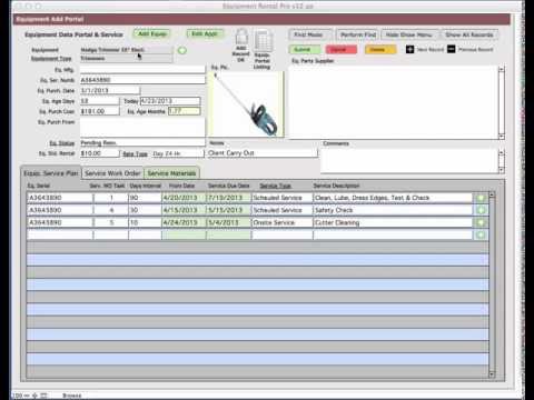 Equipment Rental Pro v12 Help Equip. Add / Service Portal