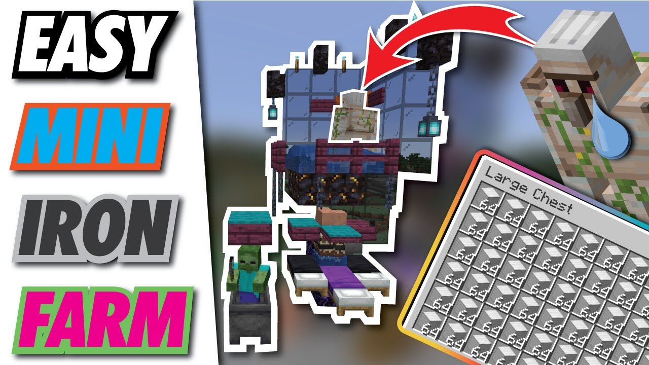 Easy Mini Iron Farm 1 16 Early Game Compact Iron Farm Youtube